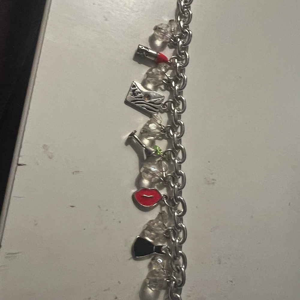 Silver and Red Charm Bracelet with Delicate Charms